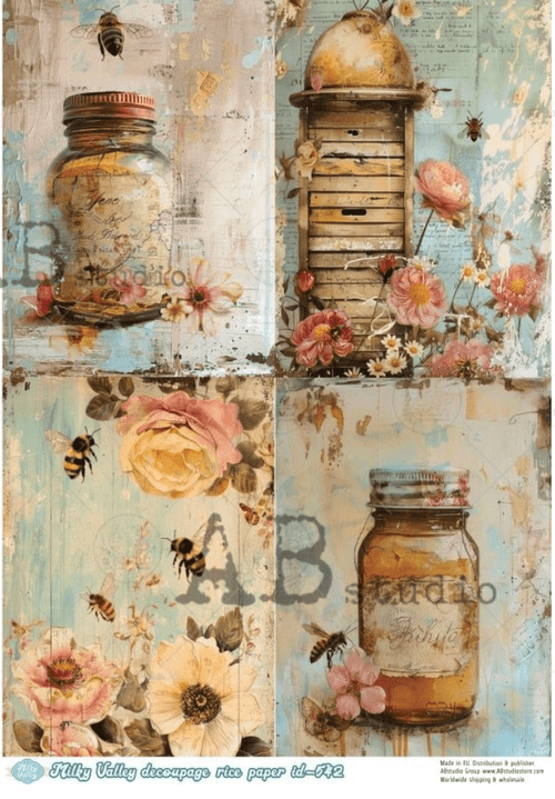 A4 Patina Bees and Honey QUAD Milky Valley ID 542 - Decoupage Central