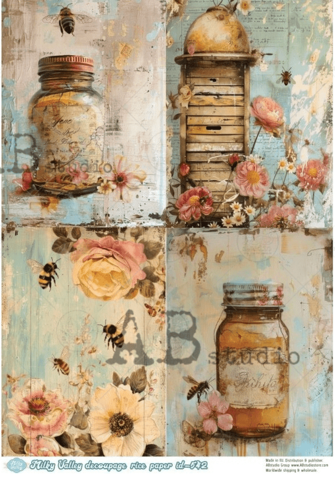 A4 Patina Bees and Honey QUAD Milky Valley ID 542 - Decoupage Central