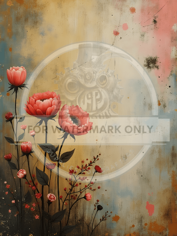 A4 Patina Flowers Rice Paper DC654 - Decoupage Central