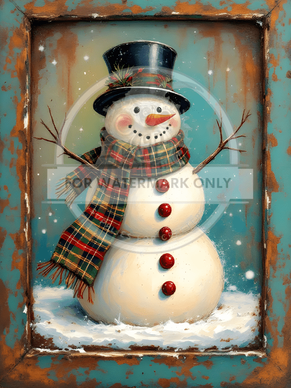A4 Patina Snowman Portrait Rice Paper DC805 - Decoupage Central