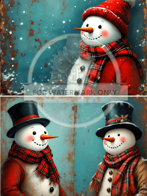 A4 Patina Snowman Trio Rice Paper DC804 - Decoupage Central