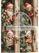 A4 Peeking Elves and Santa Quad Paper DC875 - Decoupage Central