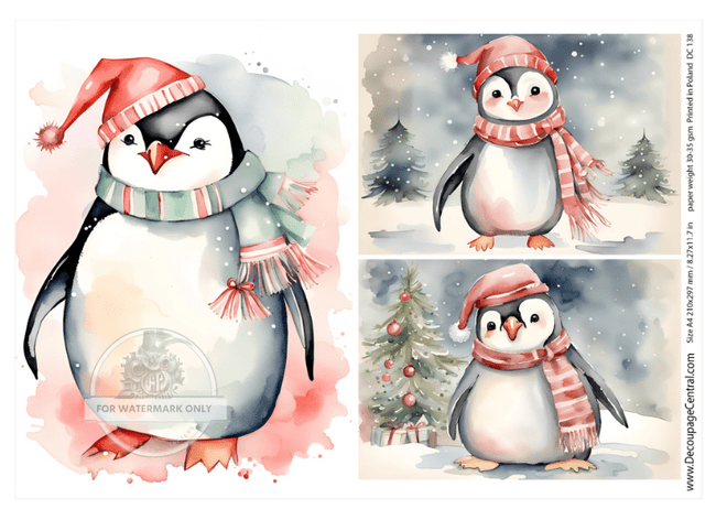 A4 Penguin Trio Rice Paper DC138 - Decoupage Central