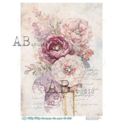 A4 Peonies on Script Milky Valley ID 626 - Decoupage Central