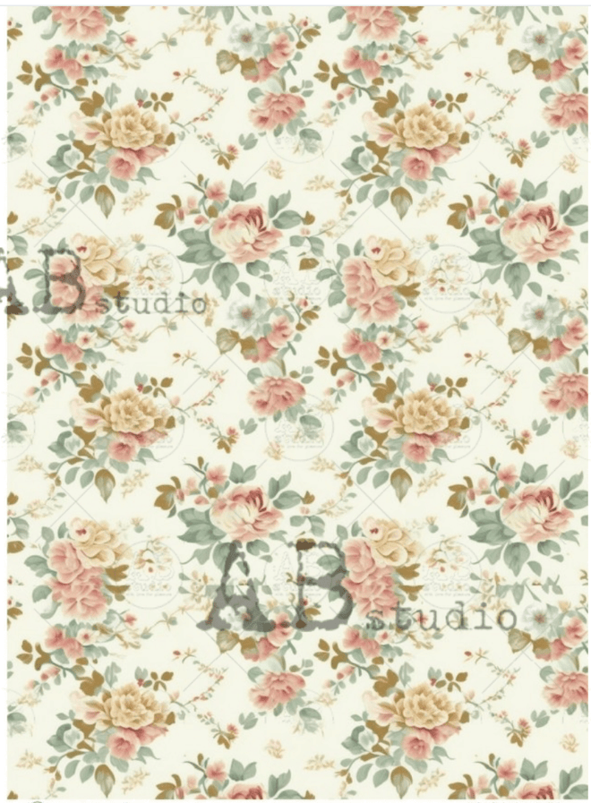 A4 Petite Cottage Roses Milky Valley Rice Paper ID50 - Decoupage Central