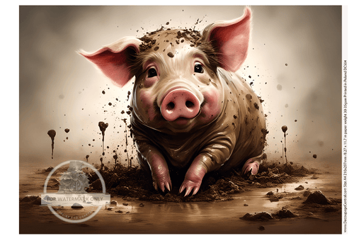 A4 Pig in Mud Rice Paper DC504 - Decoupage Central