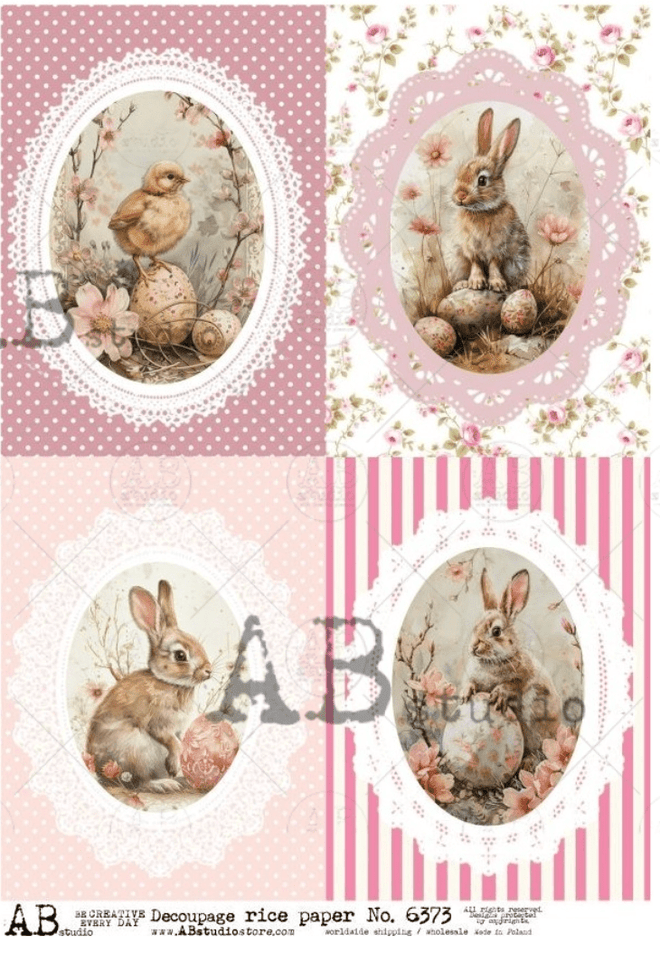 A4 Pink Bunny Quad AB Studios 6373 - Decoupage Central