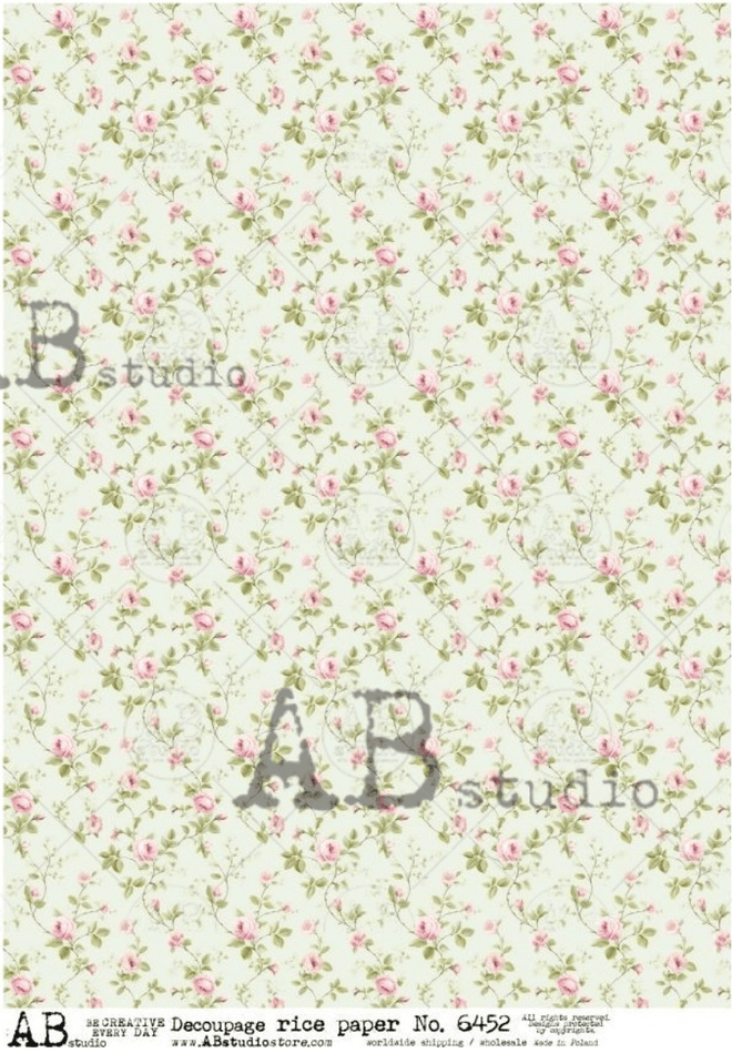 A4 Pink Rose Wallpaper Rice Paper Background AB Studios 6452 - Decoupage Central