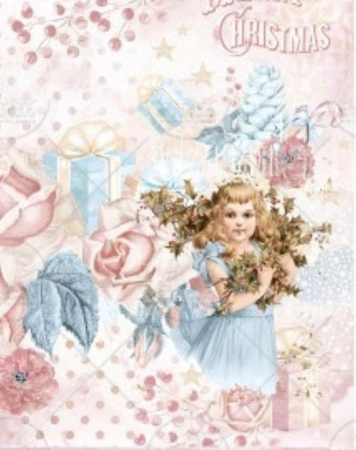 A4 Pink Shabby Christmas Duo Rice Paper, AB Studios 0361 - Decoupage Central