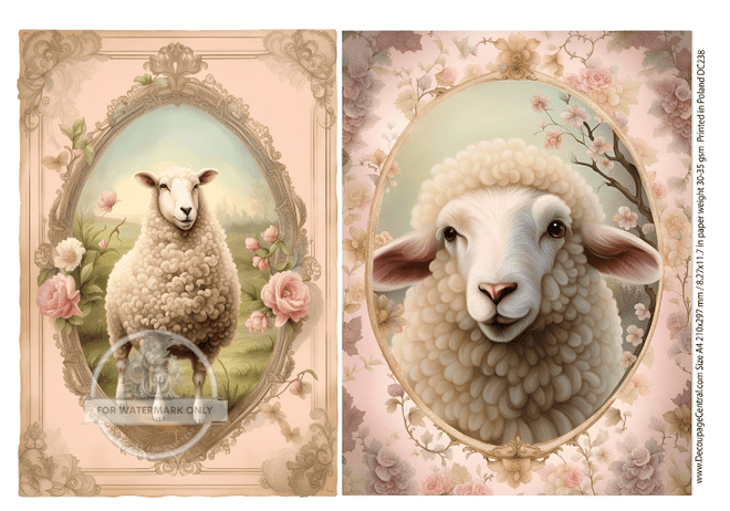 A4 Pink Sheep Rice Paper DC238 - Decoupage Central