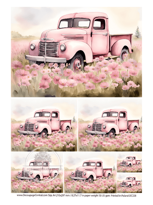 A4 Pink Truck Mini Rice Paper DC 228 - Decoupage Central