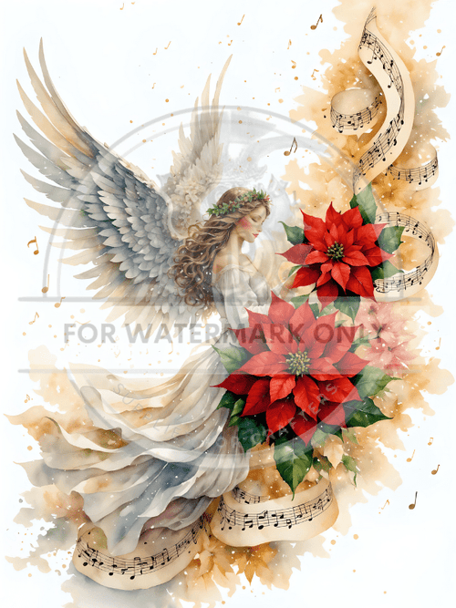 A4 Poinsettia Angel Decoupage Rice Paper DC572 - Decoupage Central
