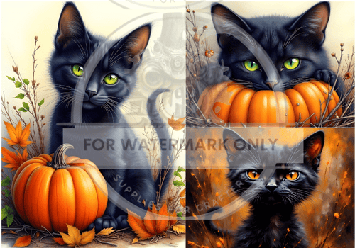 A4 Pumpkin Kitten Trio Decoupage Rice Paper DC873 - Decoupage Central