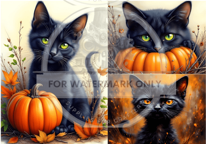 A4 Pumpkin Kitten Trio Decoupage Rice Paper DC873 - Decoupage Central