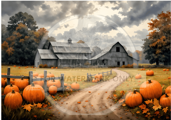 A4 Pumpkin Patch Path Rice Paper DC751 - Decoupage Central