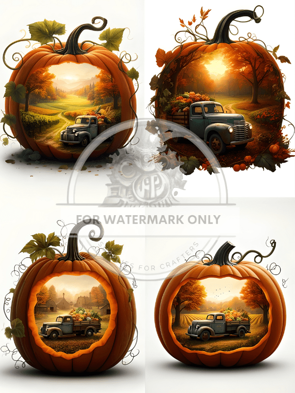A4 Pumpkin Truck Quads Rice Paper DC549 - Decoupage Central