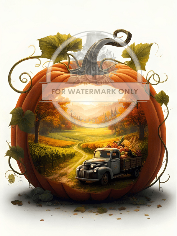 A4 Pumpkin Truck Rice Paper DC548 - Decoupage Central