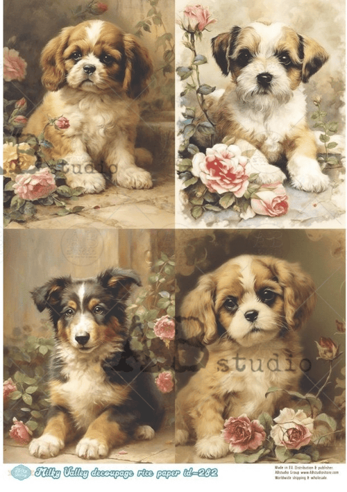 A4 Puppy Quad Milky Valley ID 282 - Decoupage Central