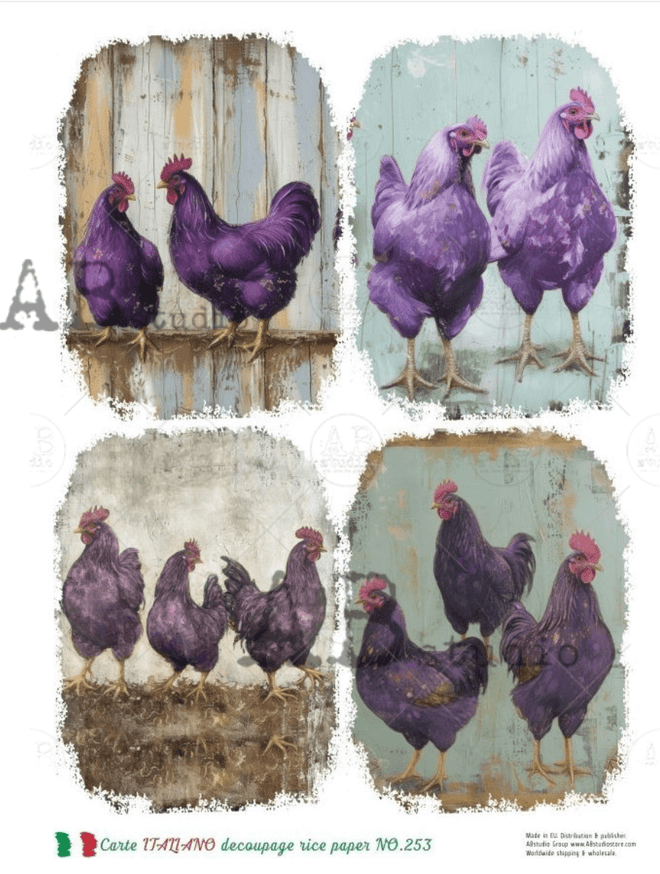 A4 Purple Hens Carte Italiano 253 - Decoupage Central