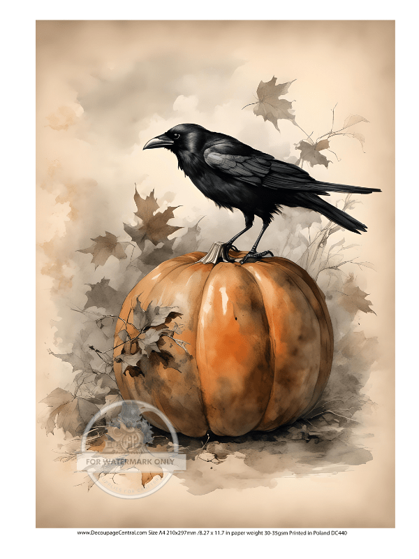A4 Raven Pumpkin Rice Paper DC440 - Decoupage Central