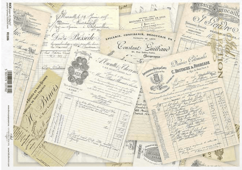 A4 Receipts Background Decoupage Paper R1106 - Decoupage Central