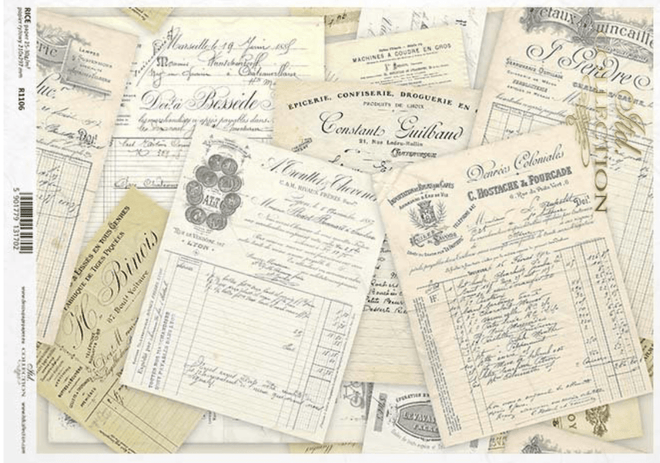 A4 Receipts Background Decoupage Paper R1106 - Decoupage Central