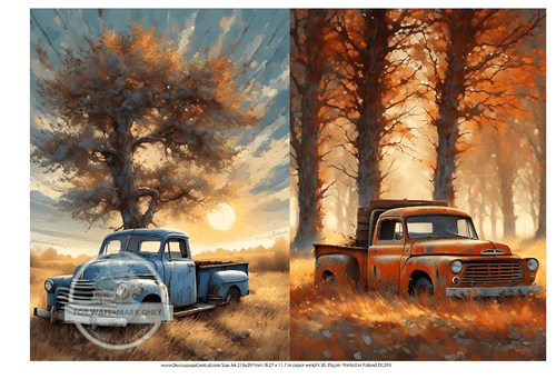 A4 Red and Blue Truck Duo Rice Paper DC393 - Decoupage Central