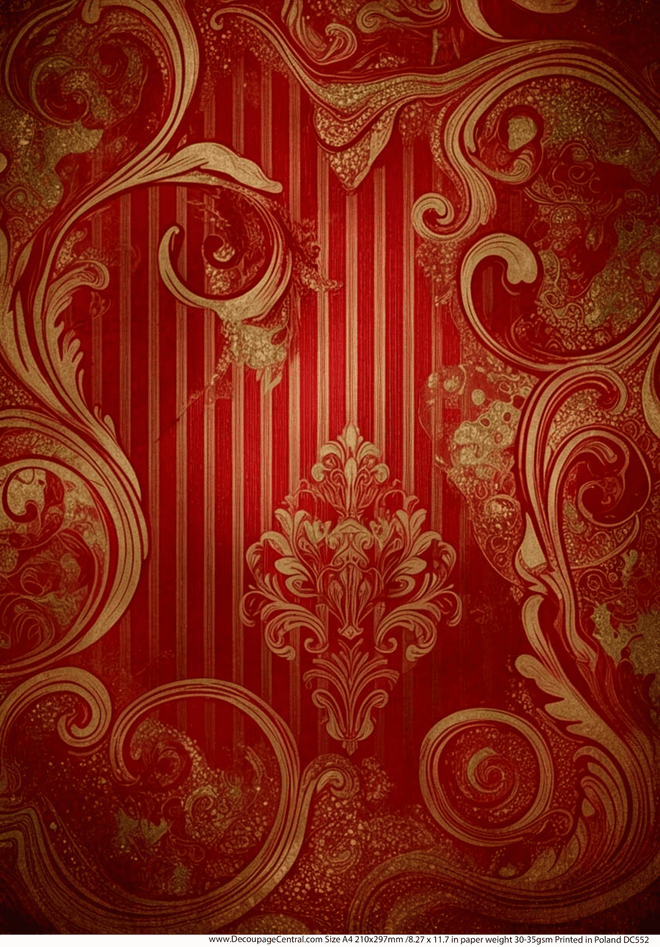 A4 Red and Gold Filigree Background Rice Paper DC552 - Decoupage Central