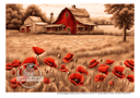 A4 Red Barn and Field of Poppies Rice Paper DC357 - Decoupage Central