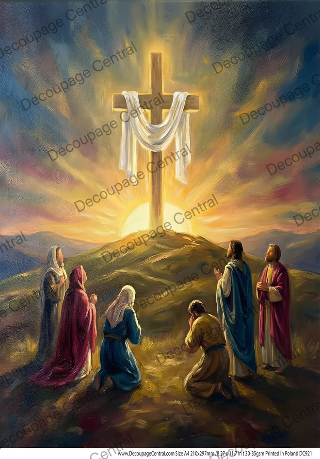 A4 Resurrection Morning Cross Rice Paper DC921 - Decoupage Central