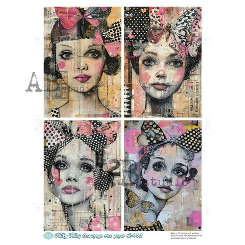 A4 Retro Beauties Quad Multi Milky Valley ID701 - Decoupage Central