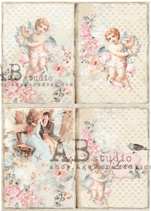 A4 Rice Paper 4 up Vintage Valentine 0371 - Decoupage Central