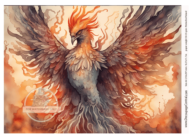 A4 Rise from The Ashes Phoenix Rice Paper DC130 - Decoupage Central
