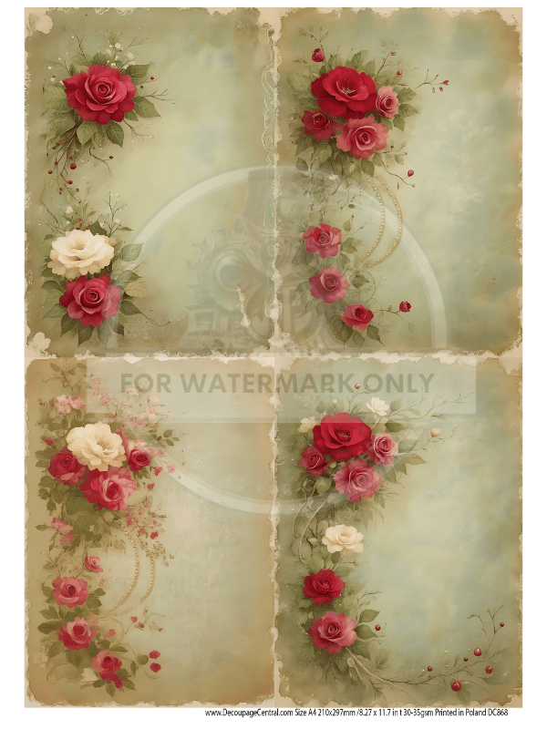 A4 Romantic Rose Medley Quad Rice Paper DC868 - Decoupage Central