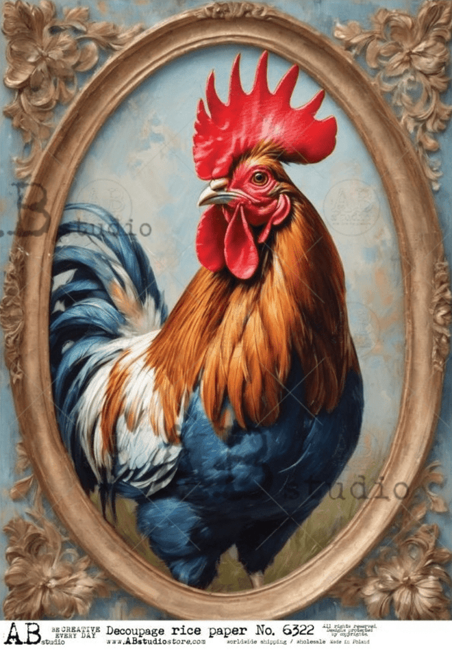 A4 Rooster Portrait AB Studios 6322 - Decoupage Central