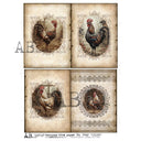A4 Rooster Portrait Quartet Rice Paper AB Studios 7412 - Decoupage Central