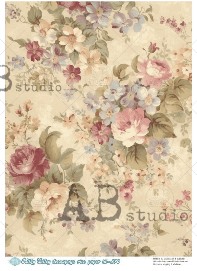 A4 Rose Vintage Background Rice Paper ID 170 - Decoupage Central