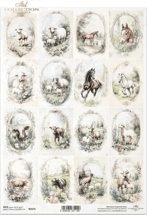 A4 Rustic Animals on the farm Multi Decoupage Paper R2575 - Decoupage Central