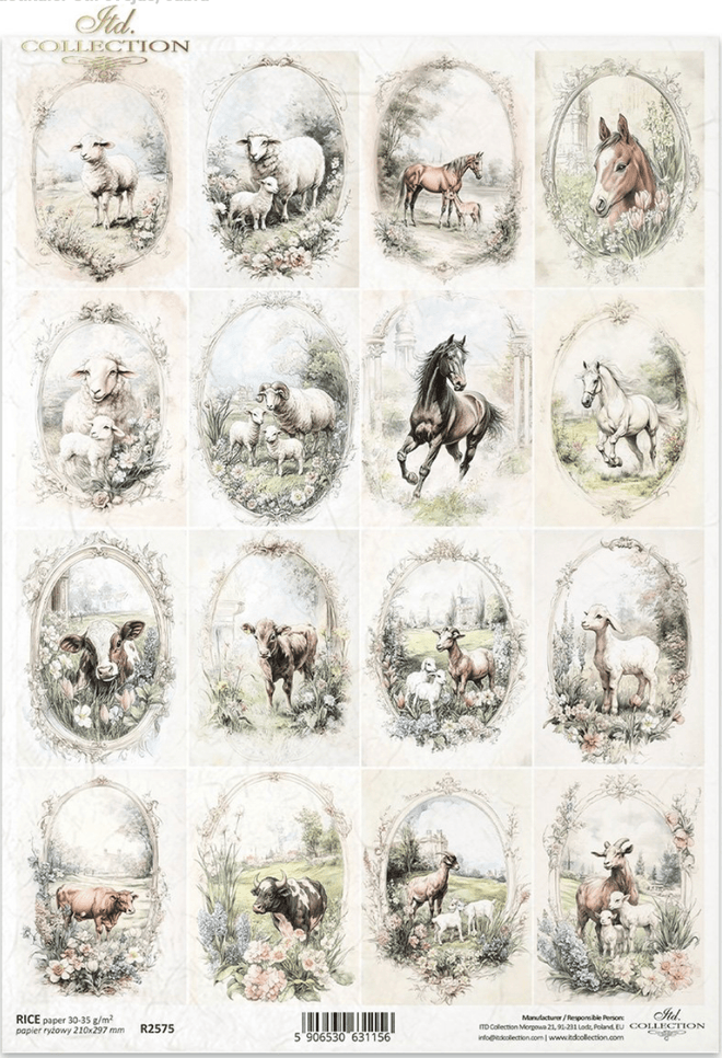 A4 Rustic Animals on the farm Multi Decoupage Paper R2575 - Decoupage Central