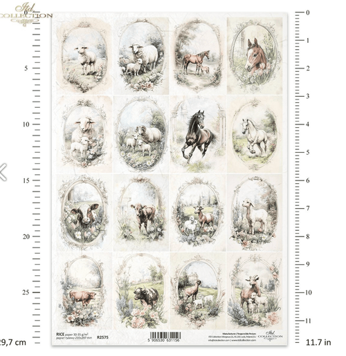 A4 Rustic Animals on the farm Multi Decoupage Paper R2575 - Decoupage Central