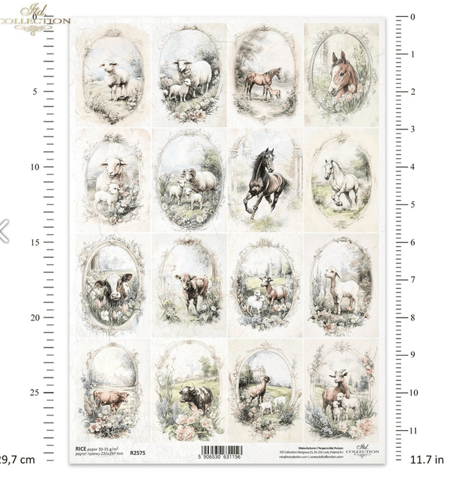 A4 Rustic Animals on the farm Multi Decoupage Paper R2575 - Decoupage Central