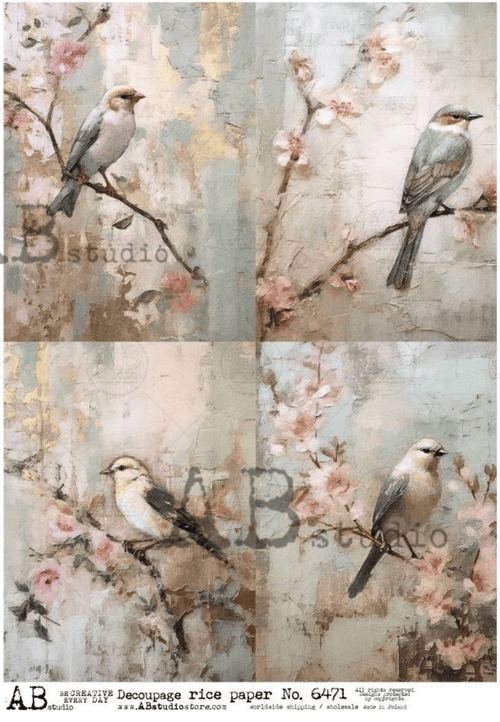 A4 Rustic Birds Quad AB Studios 6471 - Decoupage Central