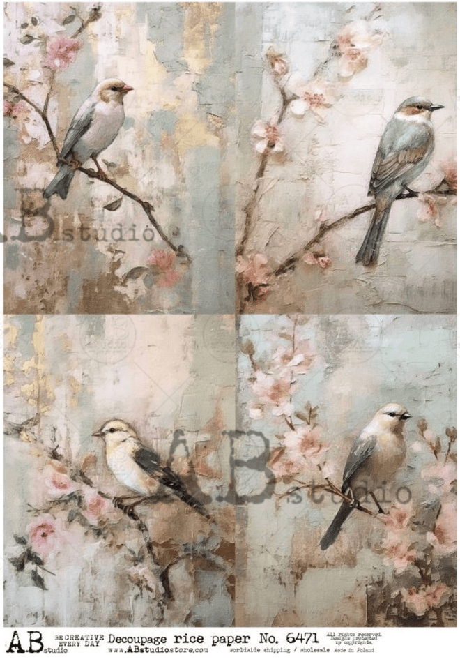 A4 Rustic Birds Quad AB Studios 6471 - Decoupage Central