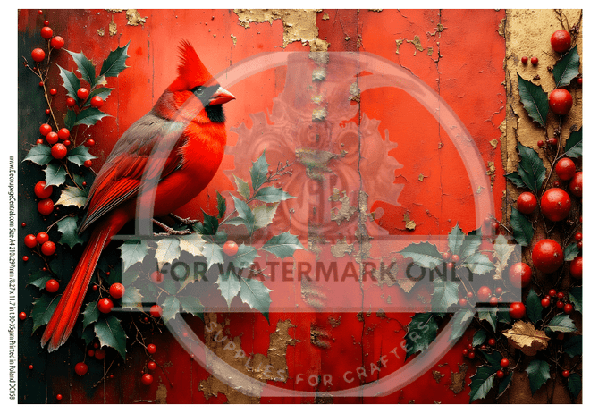 A4 Rustic Cardinal on Red Rice Paper DC858 - Decoupage Central