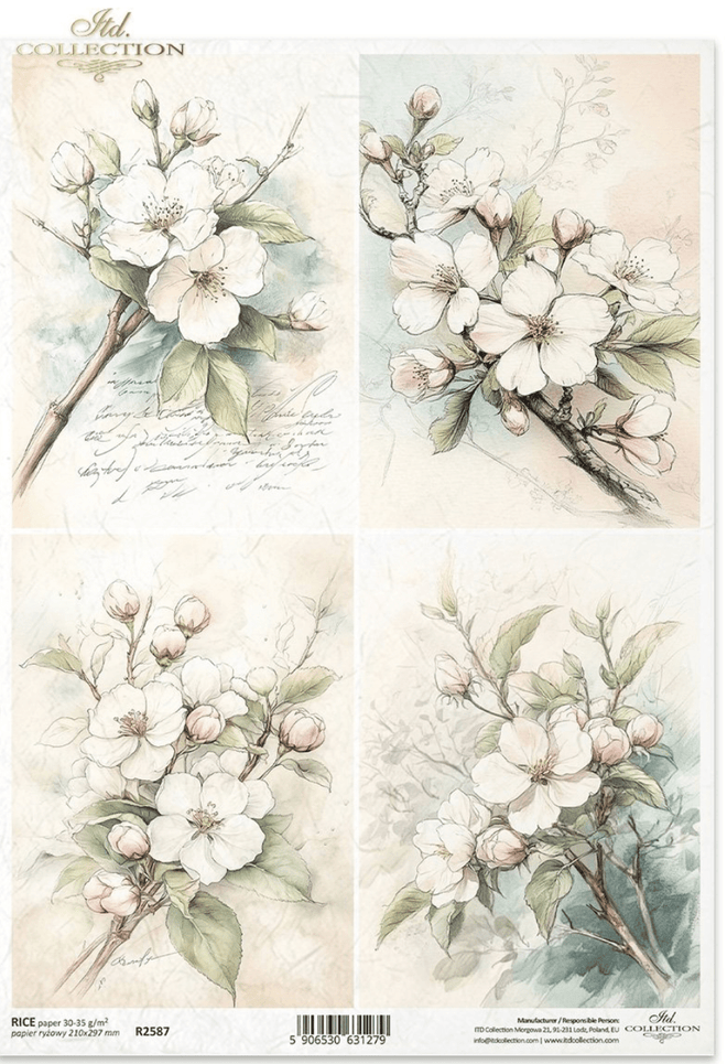 A4 Rustic Cherry Blossom Quad Decoupage Paper R2587 - Decoupage Central