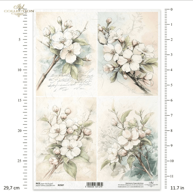 A4 Rustic Cherry Blossom Quad Decoupage Paper R2587 - Decoupage Central