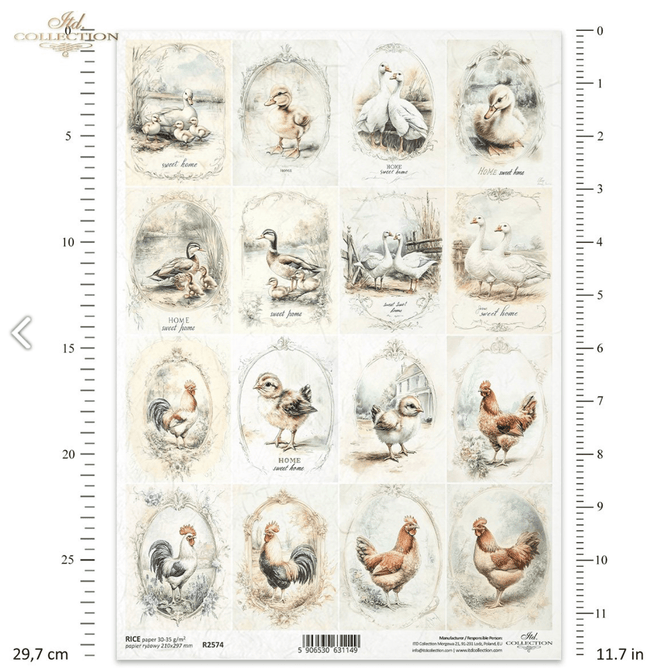 A4 Rustic Chicken and Duck Multi Quad Decoupage Paper R2574 - Decoupage Central