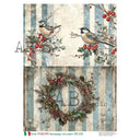 A4 Rustic Christmas Bird & Wreath Duo with Stripes Carte Italiano 228 - Decoupage Central