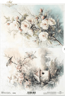 A4 Rustic Flower and Birdhouse Duo Decoupage Paper R2586 - Decoupage Central