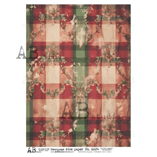 A4 Rustic Plaid Washed Rice Paper for Decoupage AB Studios 6124 - Decoupage Central